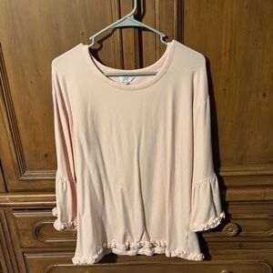 Crown & Ivy Light Pink Ruffle Long Sleeve Top
